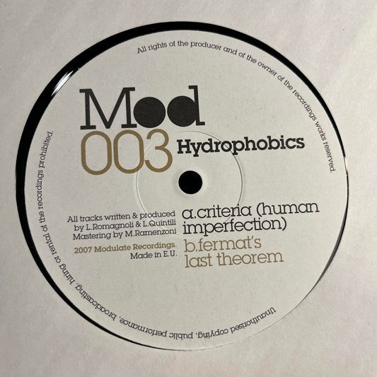 Hydrophobics - Criteria (Human Imperfection) / Fermat's Last Theorem | Near Mint (NM) Generic - DRUM & BASS / USED *NEAR MINT*