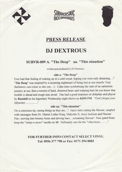 The Deep / This Situation (12" VINYL) | Very Good Plus (VG+) Generic - DRUM & BASS / USED *VERY GOOD+*