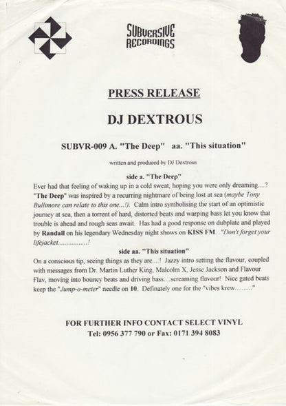 The Deep / This Situation (12" VINYL) | Very Good Plus (VG+) Generic - DRUM & BASS / USED *VERY GOOD+*