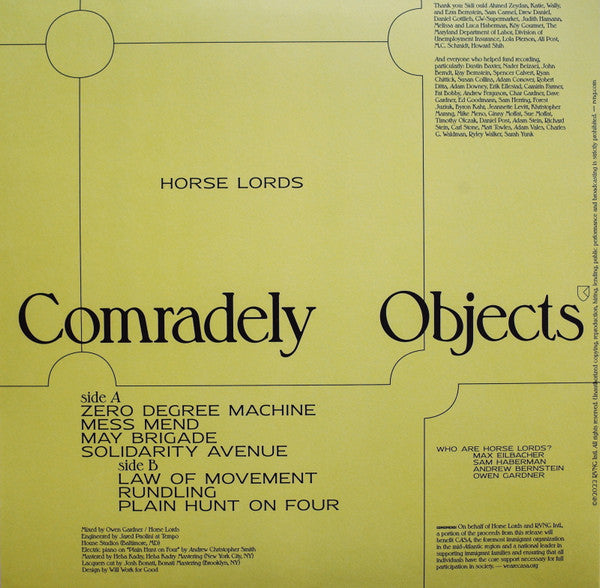 Horse Lords - Comradely Objects (Ltd White VInyl) | Mint (M) Mint (M) - EXPERIMENTAL *COLOR*