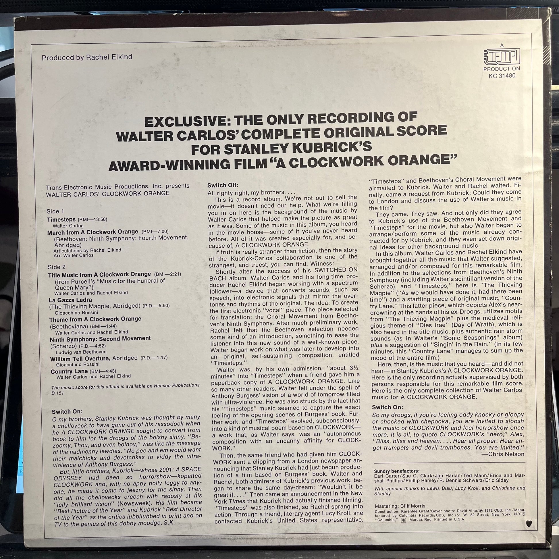 Walter Carlos' Clockwork Orange (VINYL) | Near Mint (NM) Excellent (EX) - EXPERIMENTAL / USED *NEAR MINT-*