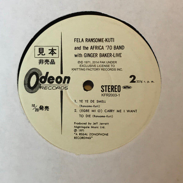 Fela Kuti And Africa 70 With Ginger Baker Live! Knitting Factory Records, Odeon LP, Album, RE Mint (M) Mint (M)
