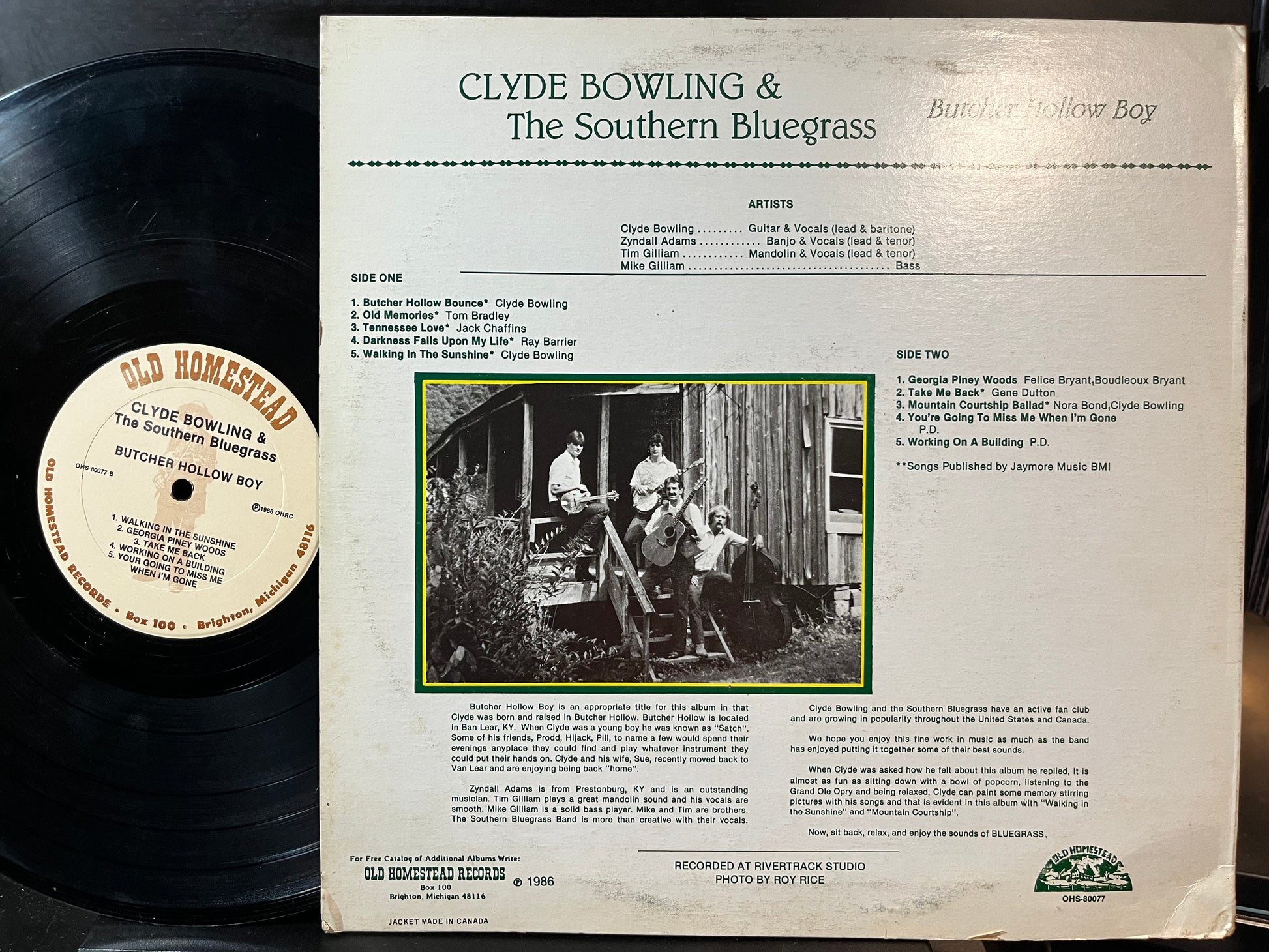 Clyde Bowling & The Southern Bluegrass - Butcher Hollow Boy (VINYL LP OLD HOMESTEAD OHS 80077 1986) | Excellent (EX) Excellent (EX) - FOLK/BLUEGRASS / USED *EXCELLENT*