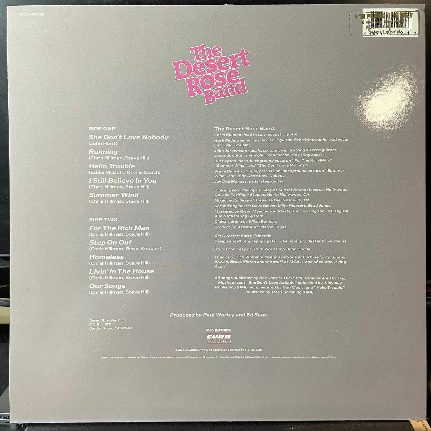 The Desert Rose Band - Running (VINYL LP) | USED Near Mint (NM or M-) Near Mint (NM or M-) - FOLK/BLUEGRASS / USED *NEAR MINT*
