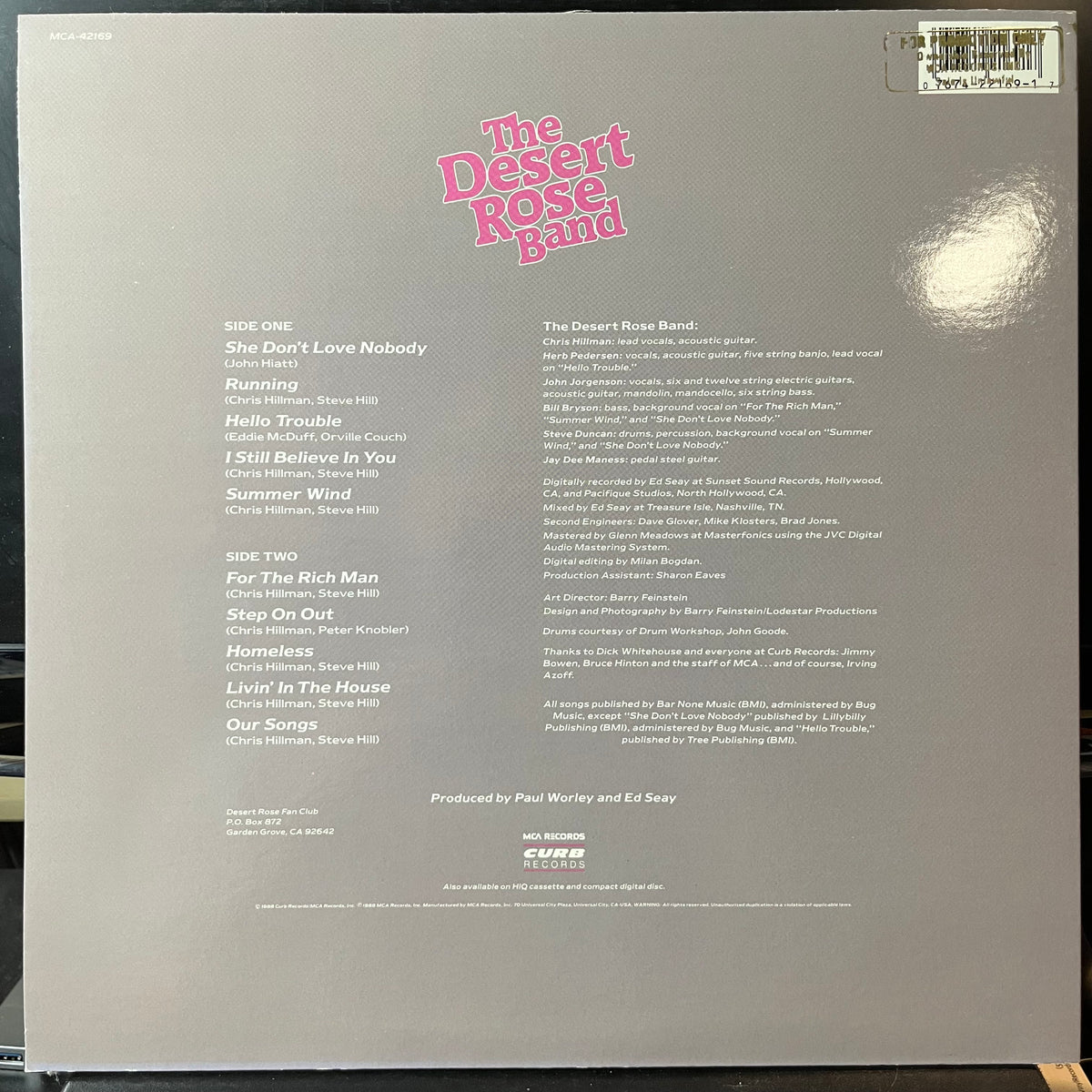 The Desert Rose Band - Running (VINYL LP) | USED Near Mint (NM or M-) Near Mint (NM or M-) - FOLK/BLUEGRASS / USED *NEAR MINT*
