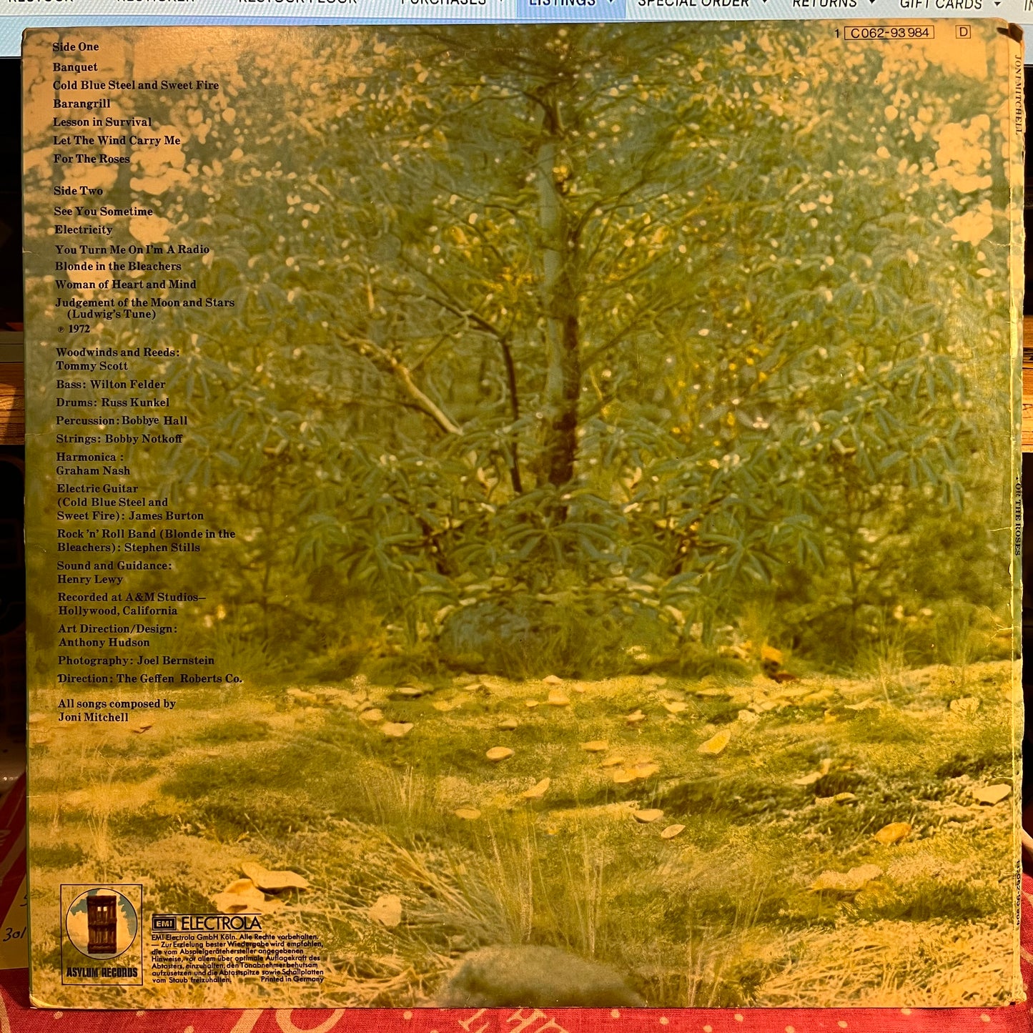 Joni Mitchell - For The Roses *GERMANY* | Excellent (EX) Excellent (EX) - FOLK / USED *EXCELLENT+*