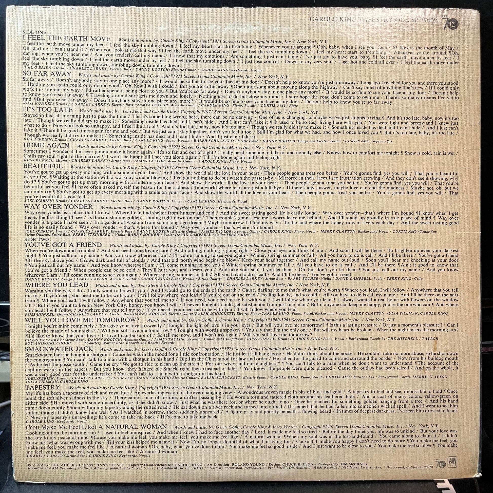 Carole King - Tapestry (VINYL LP ODE SP-77009 1971) | USED Excellent+ (EX+) Very Good Plus (VG+) - FOLK / USED *EXCELLENT+*