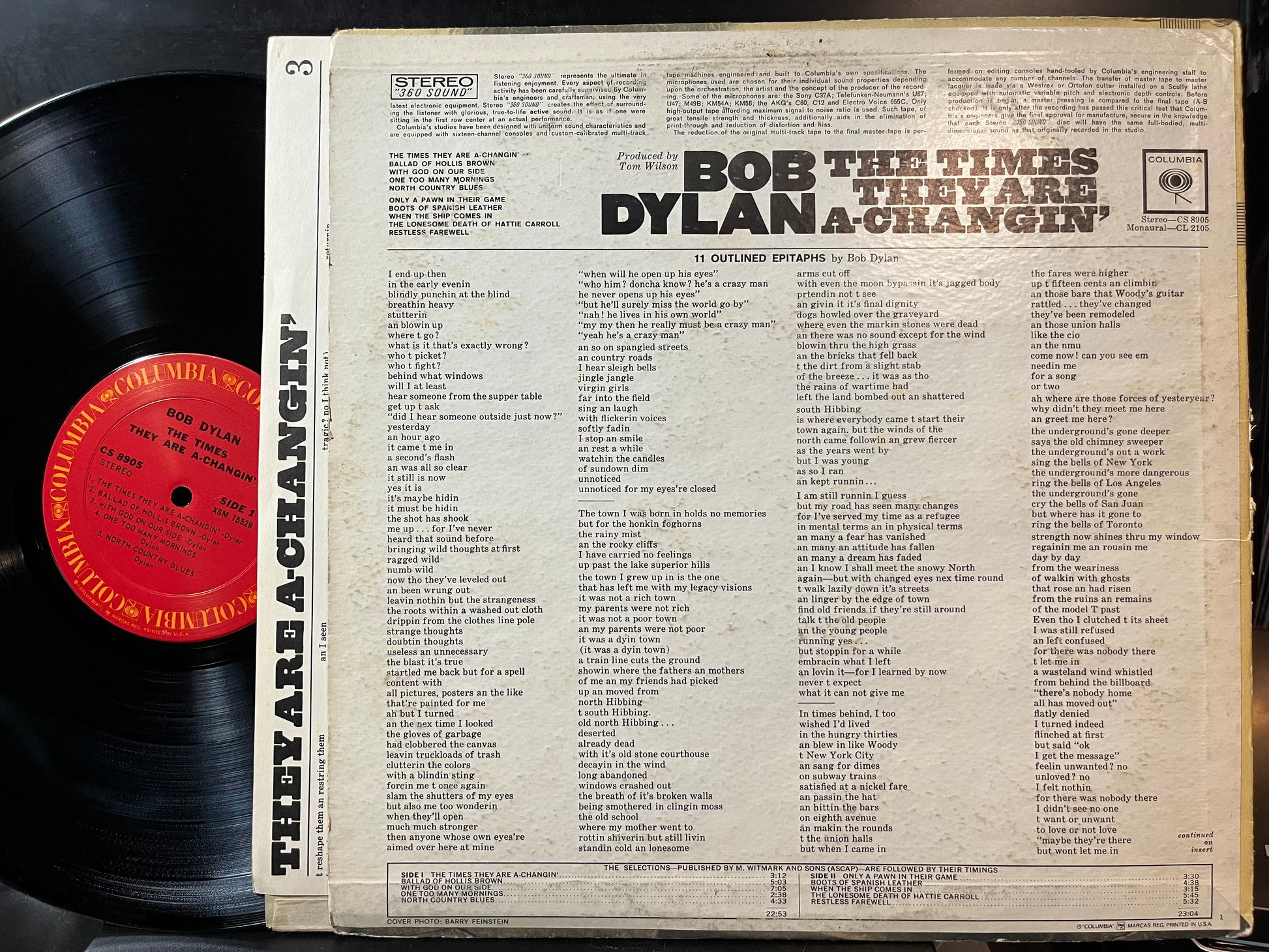 Bob Dylan - The Times They Are A-Changin' (VINYL LP) | Excellent+ (EX+) Very Good Plus (VG+) - FOLK / USED *EXCELLENT+*