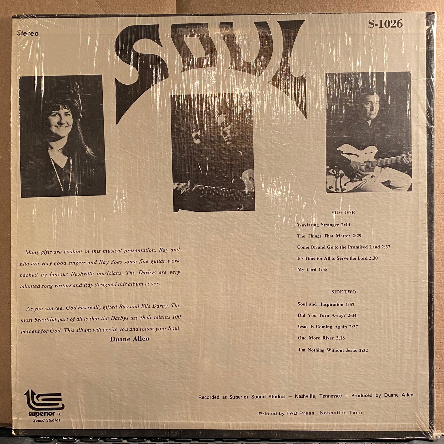 Ray & Ella Darby - Soul | Good Plus (G+) Near Mint (NM) - FOLK / USED *GOOD++*