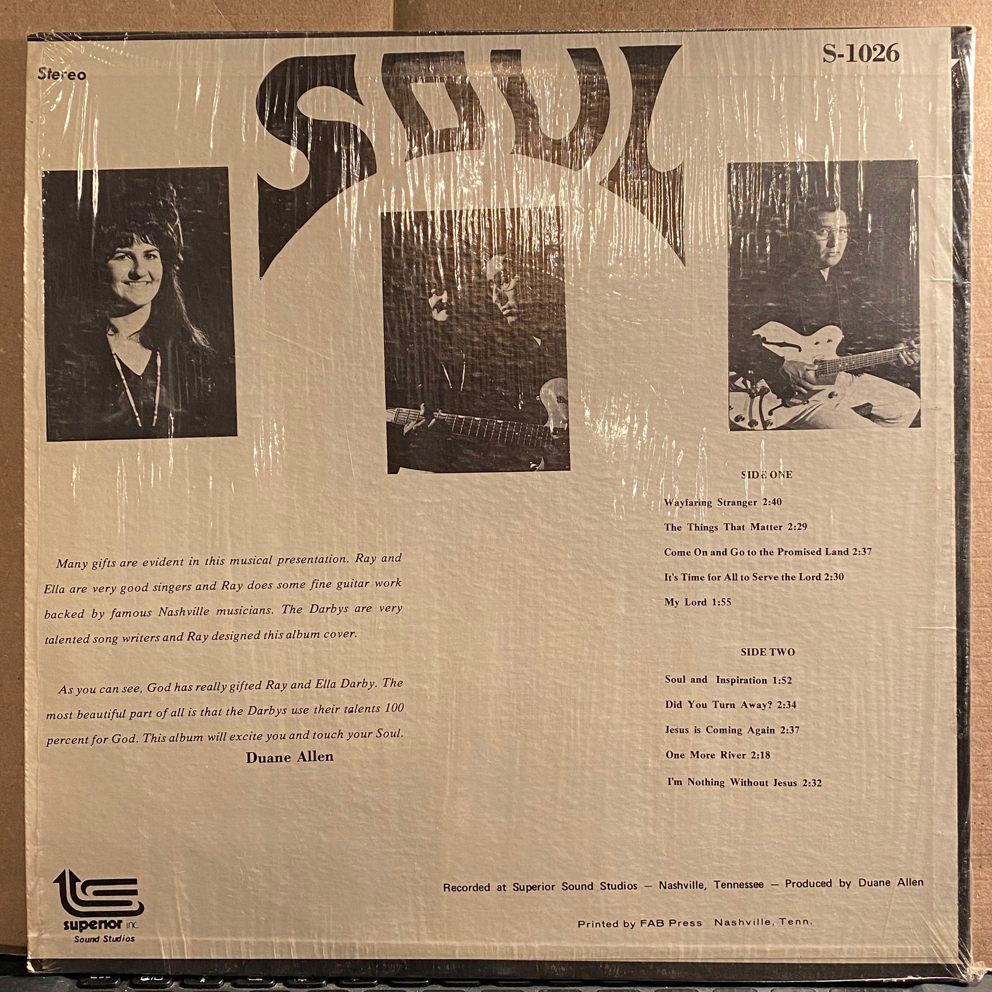 Ray & Ella Darby - Soul | Good Plus (G+) Near Mint (NM) - FOLK / USED *GOOD++*