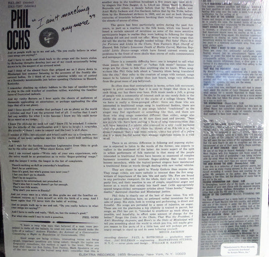 Phil Ochs - I Ain't Marching Anymore (VINYL LP ELEKTRA EKS- 7287 2010) | Near Mint- (NM-) Near Mint (NM) - FOLK / USED *NEAR MINT-*