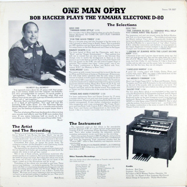"One Man Opry" Bob Hacker Plays The Yamaha Electone D-80 (VINYL) | Near Mint (NM) Excellent (EX) - FOLK / USED *NEAR MINT*