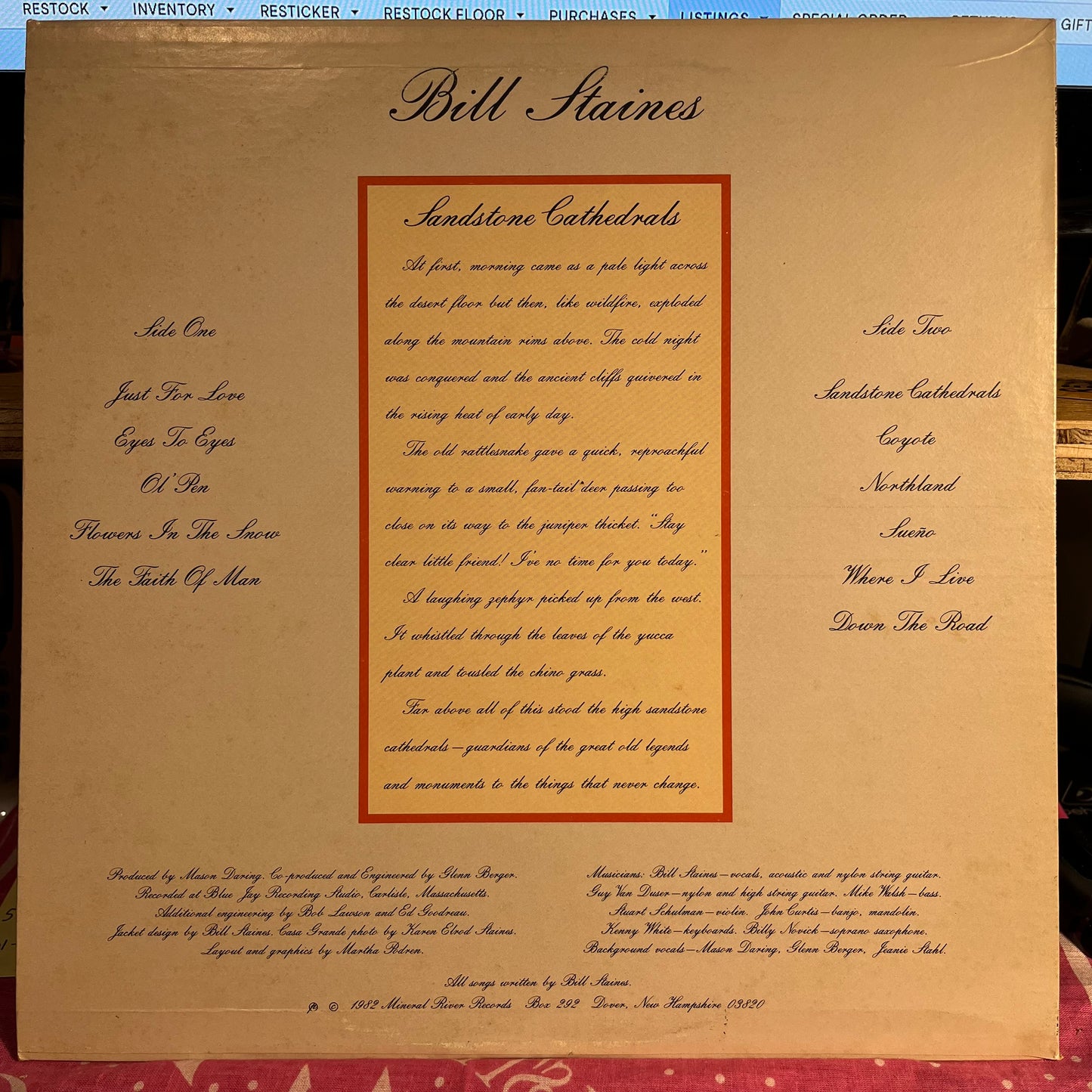 Bill Staines - Sandstone Cathedrals | Near Mint (NM) Excellent (EX) - FOLK / USED *NEAR MINT*
