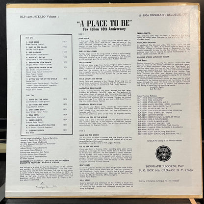 Various - A Place To Be: Fox Hollow Festival 10th Anniversary Album Vol 1 (VINYL LP) | USED Near Mint (NM or M-) Excellent+ (EX+) - FOLK / USED *NEAR MINT*