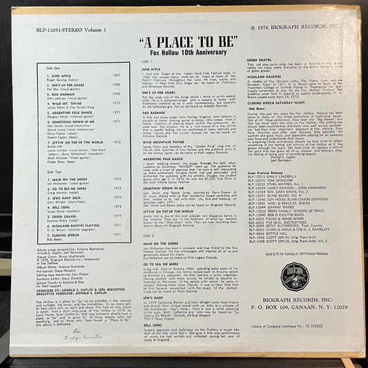 Various - A Place To Be: Fox Hollow Festival 10th Anniversary Album Vol 1 (VINYL LP) | USED Near Mint (NM or M-) Excellent+ (EX+) - FOLK / USED *NEAR MINT*