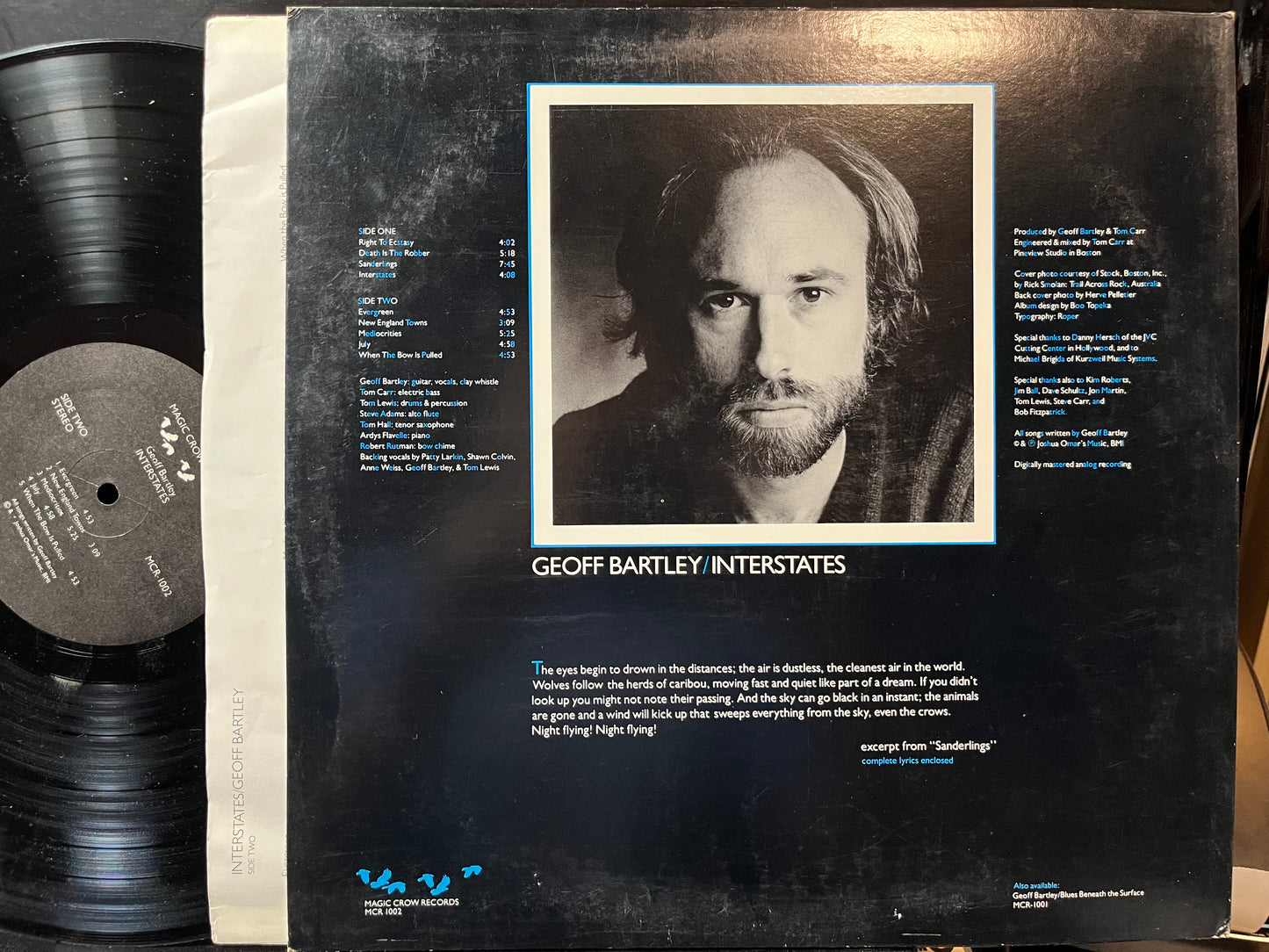 Geoff Bartley - Interstates (VINYL LP MAGIC CROW MCR 1002 1985) | USED Near Mint (NM or M-) Excellent (EX) - FOLK / USED *NEAR MINT*