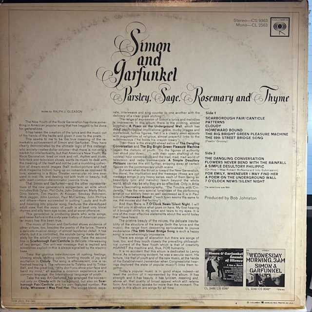 Parsley, Sage, Rosemary And Thyme (VINYL) | Very Good Plus (VG+) Very Good (VG) - FOLK / USED *VERY GOOD+*