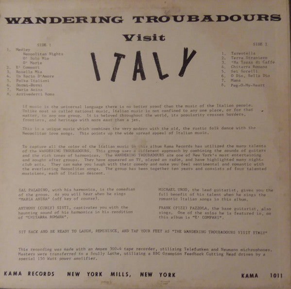 Wandering Troubadours - Visit Italy | Very Good Plus (VG+) Very Good Plus (VG+) - FOLK / USED *VERY GOOD+*