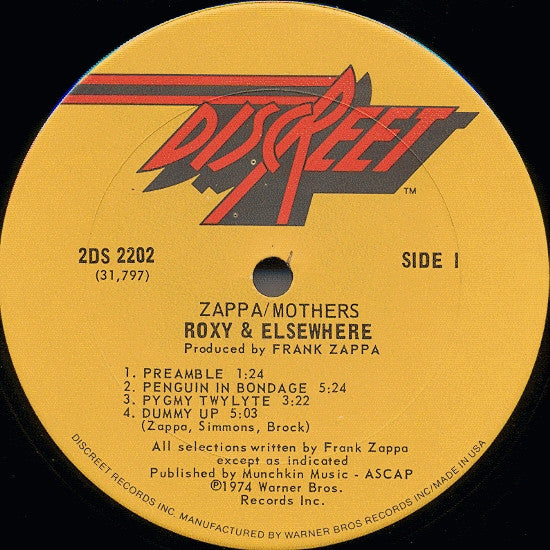 Frank Zappa / The Mothers Roxy & Elsewhere Discreet 2xLP, Album, San Very Good Plus (VG+) Very Good Plus (VG+)