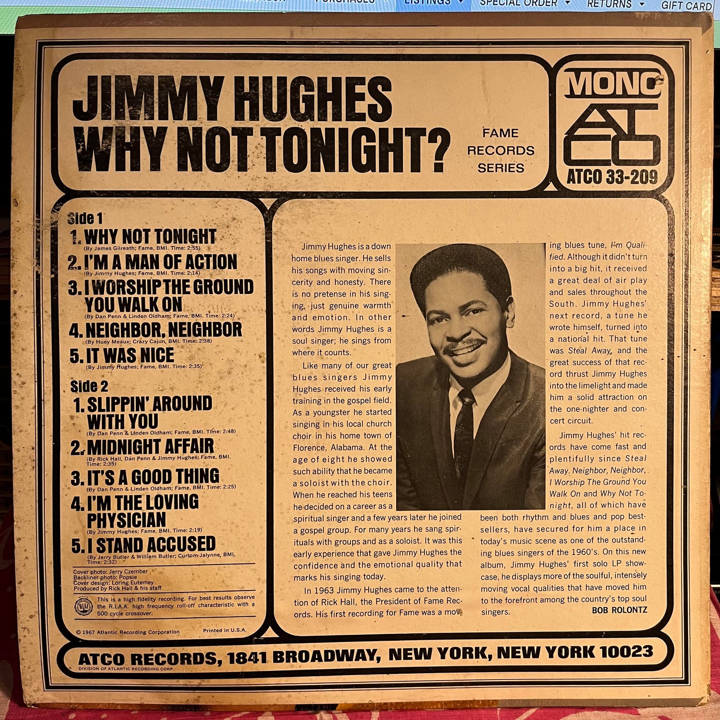Jimmy Hughes - Why Not Tonight? | Very Good Plus (VG+) - FUNK / USED *EXCELLENT+*