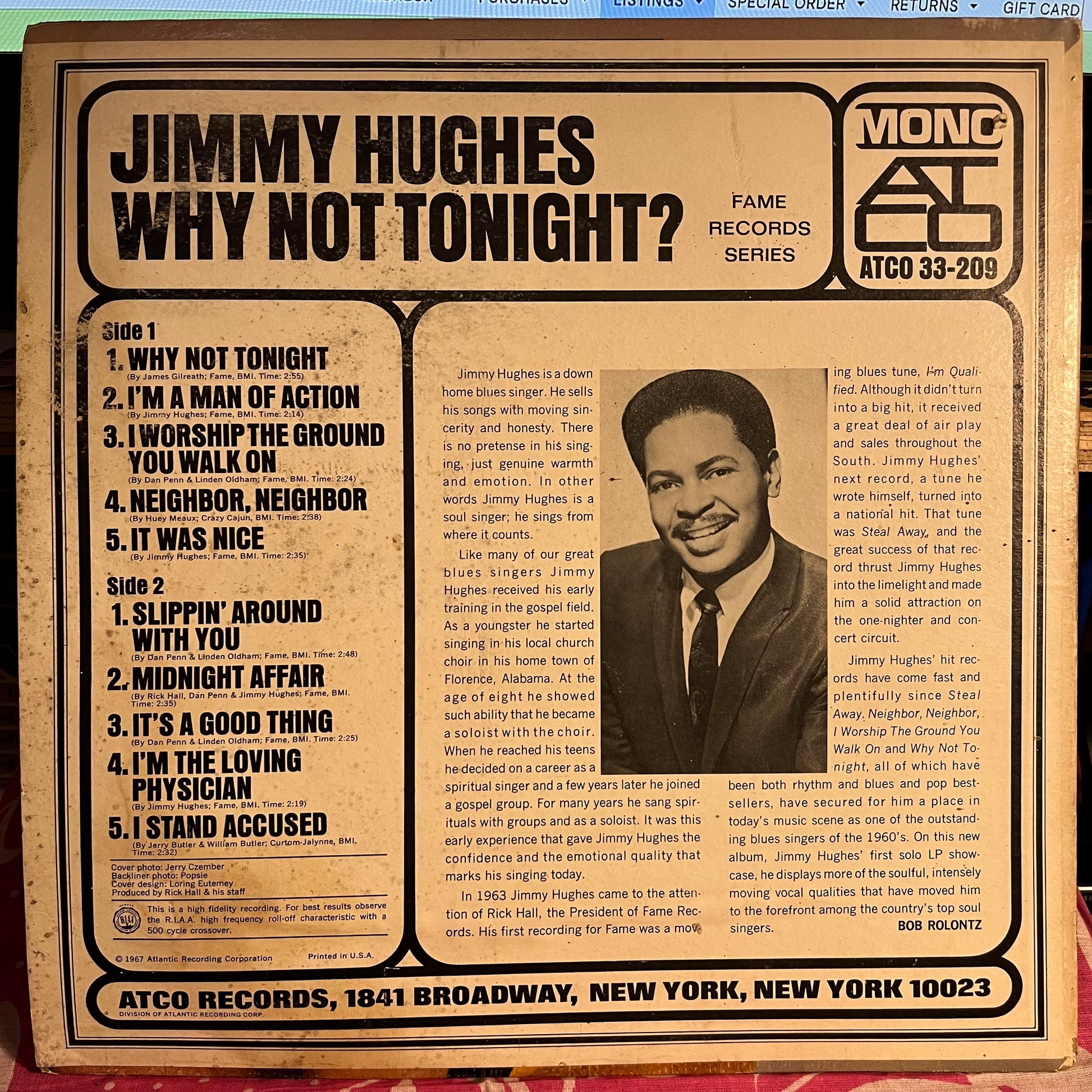 Jimmy Hughes - Why Not Tonight? | Very Good Plus (VG+) - FUNK / USED *EXCELLENT+*