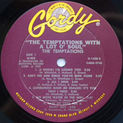 The Temptations With A Lot O' Soul | Excellent (EX) Very Good Plus (VG+)