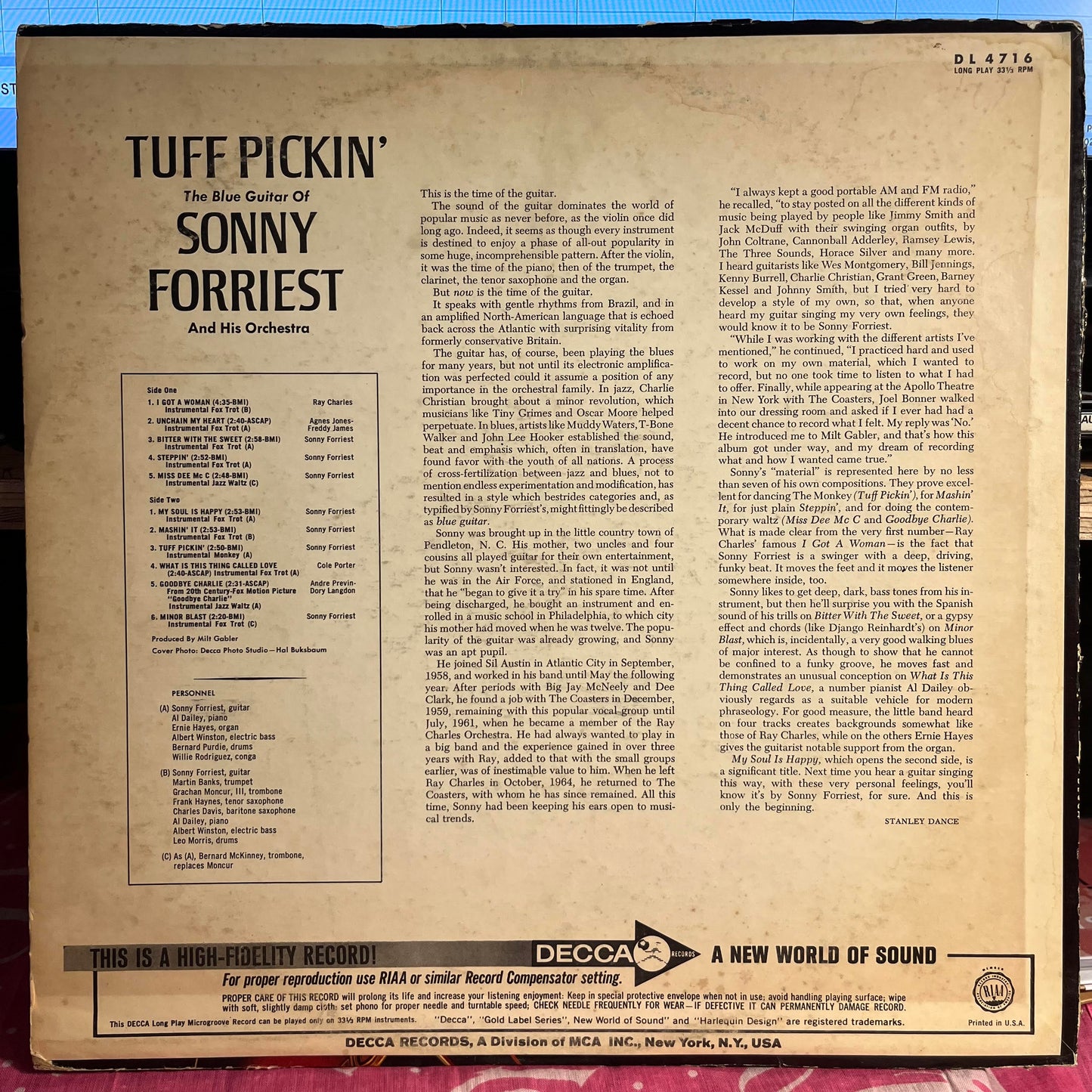Sonny Forriest And His Orchestra - Tuff Pickin' *MONO* | Good Plus (G+) Very Good (VG) - FUNK / USED *GOOD++*