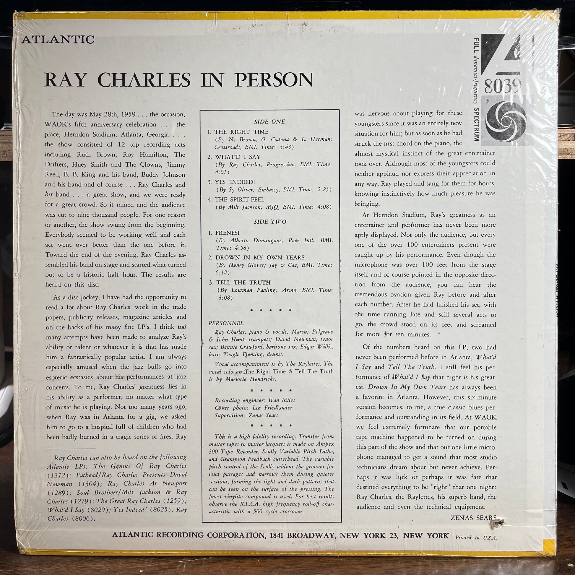 Ray Charles In Person (VINYL) | Near Mint- (NM-) Near Mint- (NM-) - FUNK / USED *NEAR MINT-*