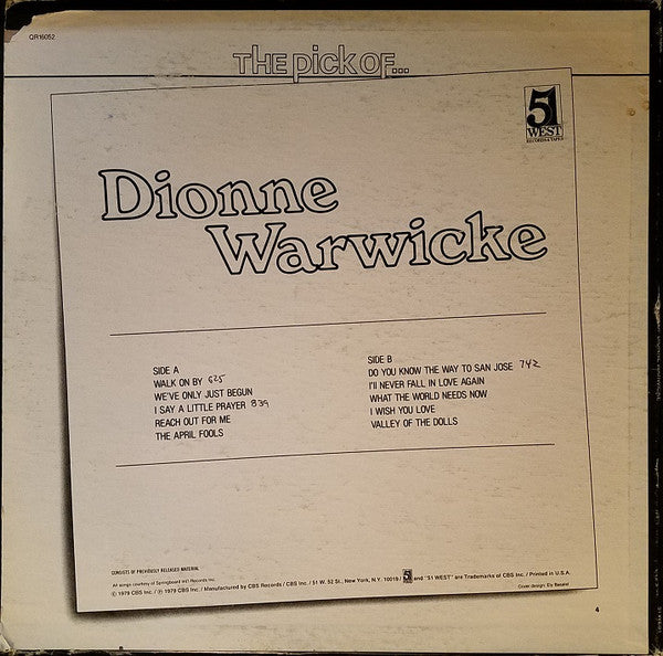 Dionne Warwick The Pick Of Dionne Warwicke LP Near Mint (NM or M-) Near Mint (NM or M-)