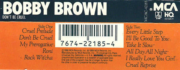 Bobby Brown - Don't Be Cruel *CASSETTE* | Near Mint (NM) Near Mint (NM) - FUNK / USED *NEAR MINT*