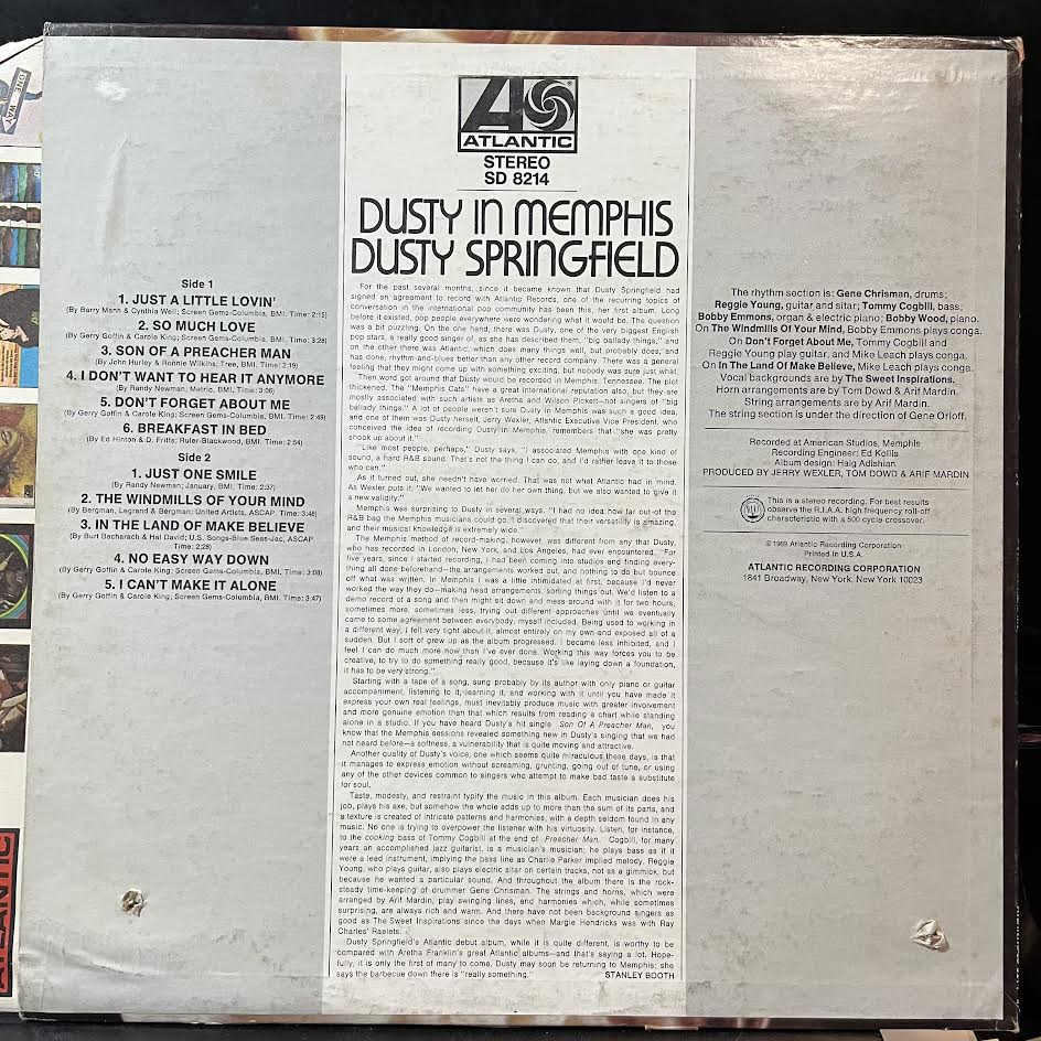 Dusty In Memphis (VINYL) | Very Good Plus (VG+) Very Good Plus (VG+) - FUNK / USED *VERY GOOD+*