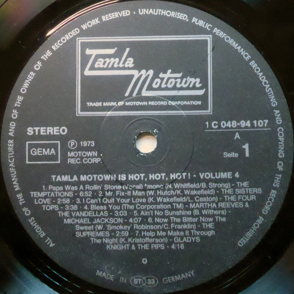 Various Tamla-Motown Is Hot, Hot, Hot! Volume 4 LP Very Good (VG) Excellent (EX)