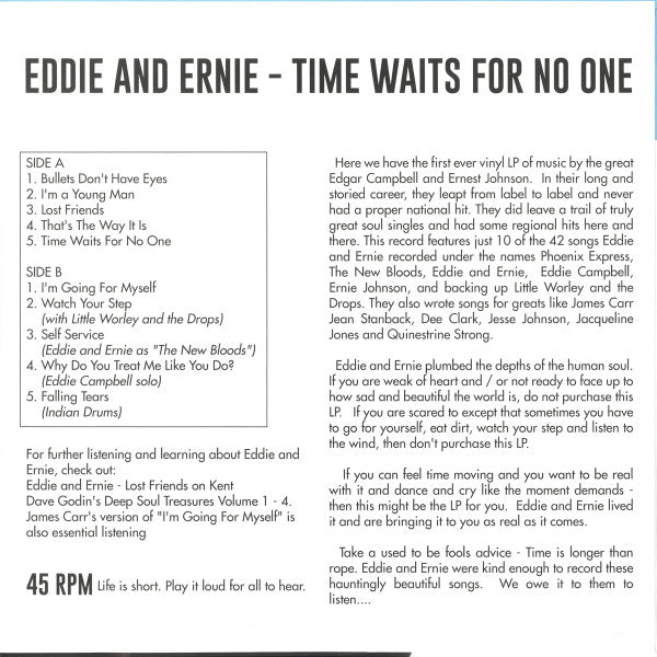 Eddie & Ernie Time Waits For No One LP Mint (M) Mint (M)