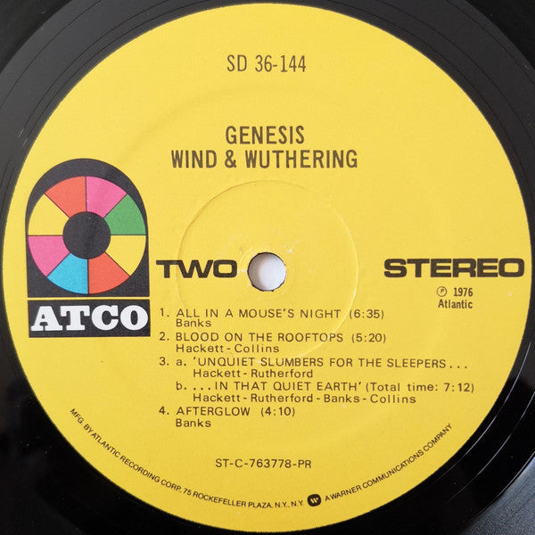 Genesis Wind & Wuthering Atco Records LP, Album, PR- Very Good Plus (VG+) Very Good Plus (VG+)