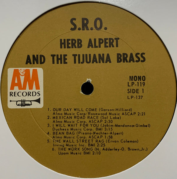 Herb Alpert & The Tijuana Brass S.R.O. A&M Records LP, Album, Mono Very Good Plus (VG+) Near Mint (NM or M-)