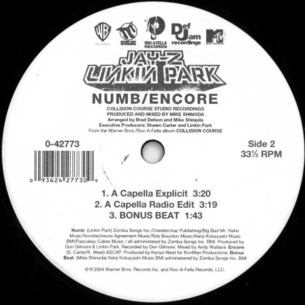 Jay-Z / Linkin Park - Numb / Encore (VINYL 12" ROC-A-FELLA 0-42773 2004) | USED Near Mint- (NM-) Excellent (EX) - HIP HOP / USED *NEAR MINT-*