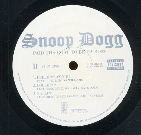 Snoop Dogg - Paid Tha Cost To Be Da Bo$ (VINYL 3xLP DOGGY STYLE 7243 5 39157 1 1 2002) | USED Near Mint (NM or M-) Excellent (EX) - HIP HOP / USED *NEAR MINT*
