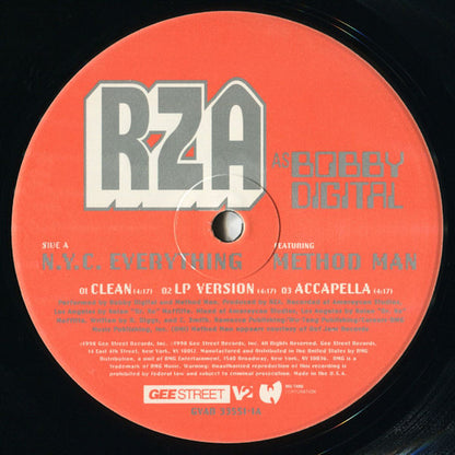 RZA as Bobby Digital - N.Y.C. Everything / Domestic Violence (VINYL 12" GEE STREET GVAB 33551-1 1999) | USED Near Mint (NM or M-) Excellent+ (EX+) - HIP HOP / USED *NEAR MINT*