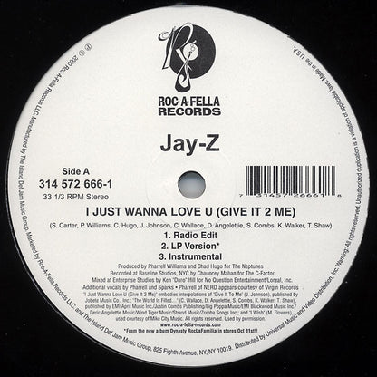 Jay-Z - I Just Wanna Love U (Give It 2 Me) (VINYL 12" SINGLE ROC-A-FELLA 314 572 666-1 2000) | Near Mint (NM or M-) Excellent+ (EX+) - HIP HOP / USED *NEAR MINT*