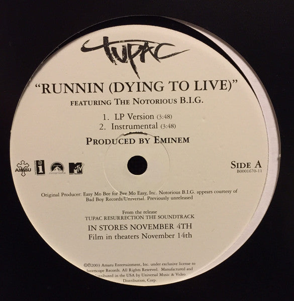 Runnin (Dying To Live) (12" VINYL) | Near Mint (NM) Excellent+ (EX+) - HIP HOP / USED *NEAR MINT*