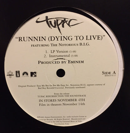 Runnin (Dying To Live) (12" VINYL) | Near Mint (NM) Excellent+ (EX+) - HIP HOP / USED *NEAR MINT*