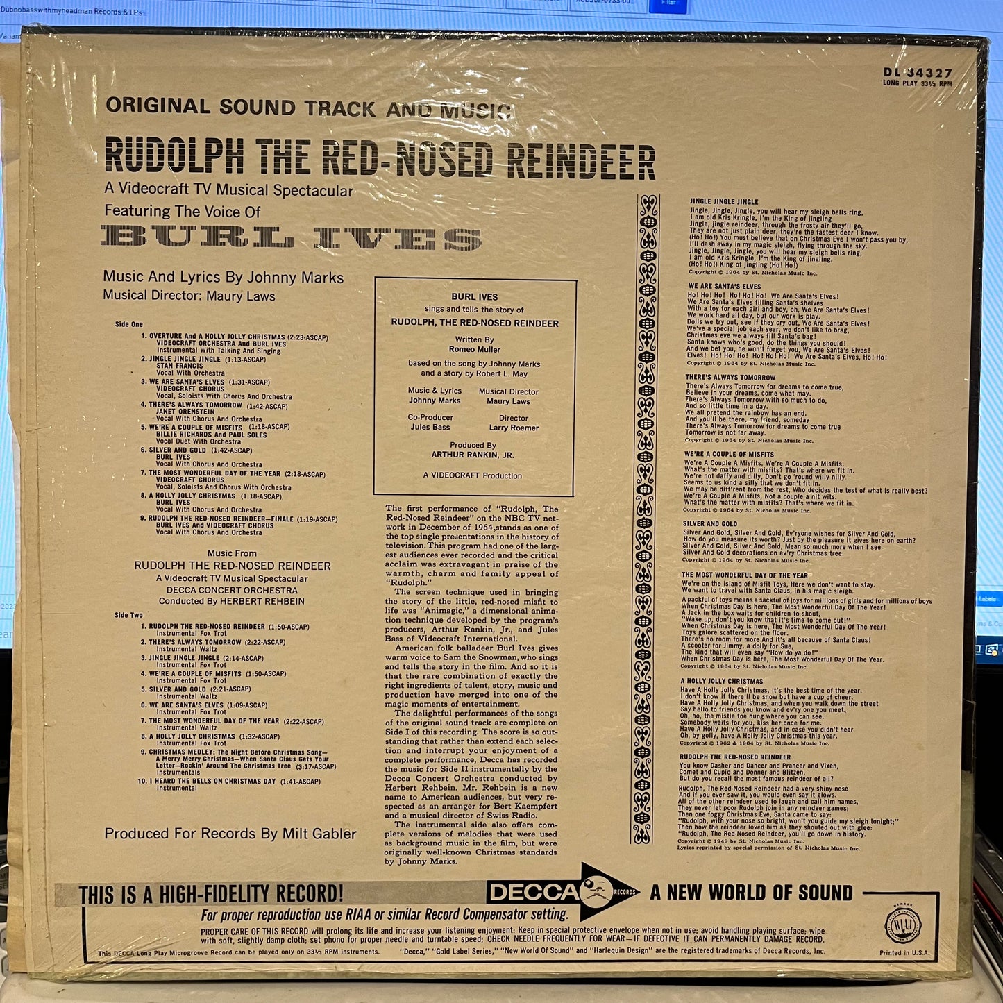 Burl Ives Rudolph The Red Nosed Reindeer LP Very Good (VG) Near Mint (NM or M-)