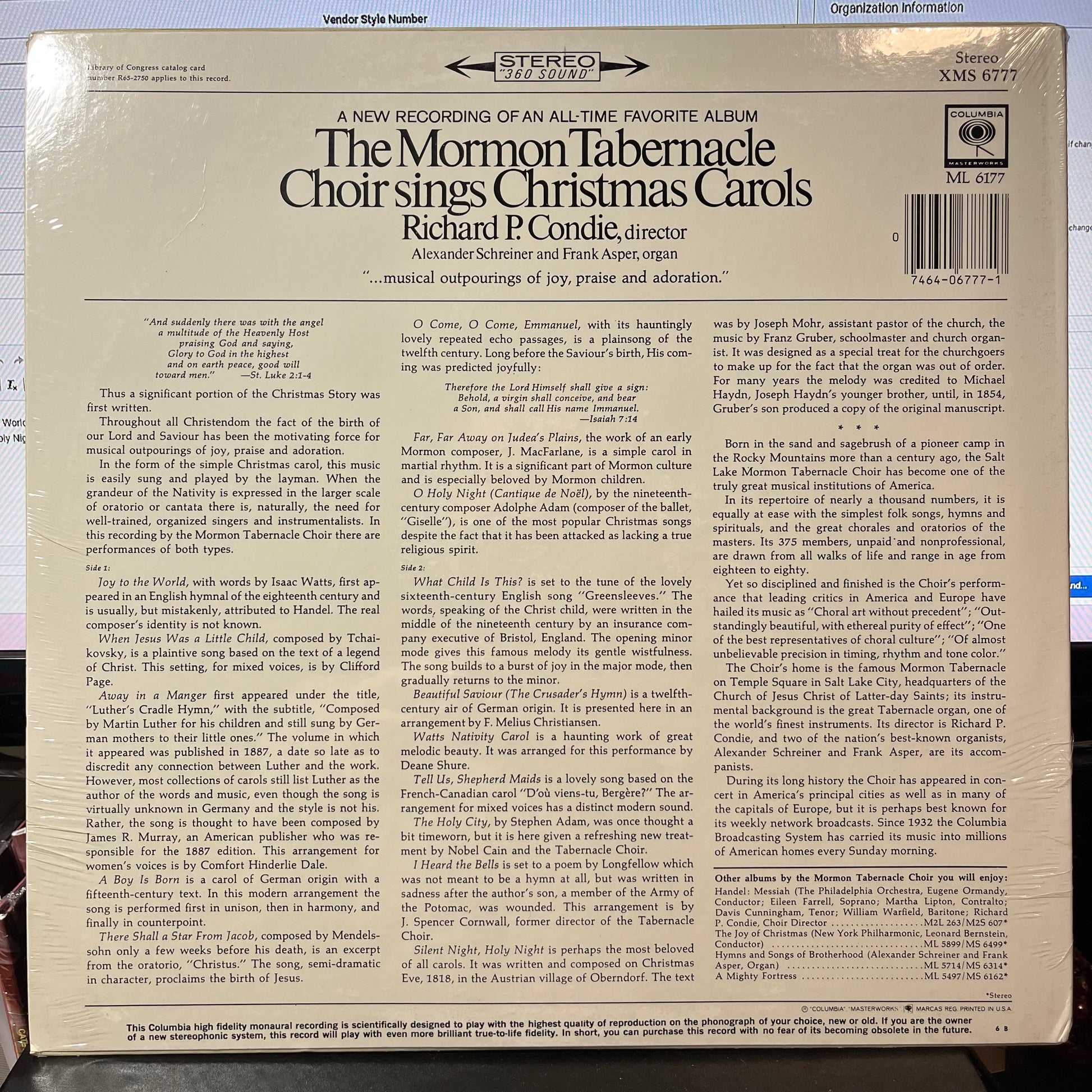 Sings Christmas Carols (VINYL) | Near Mint (NM or M-) Mint (M) - HOLIDAY *SEALED*