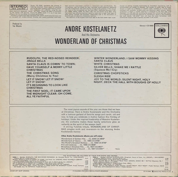 André Kostelanetz And His Orchestra - Wonderland Of Christmas | Excellent (EX) Near Mint (NM) - HOLIDAY / USED *EXCELLENT+*