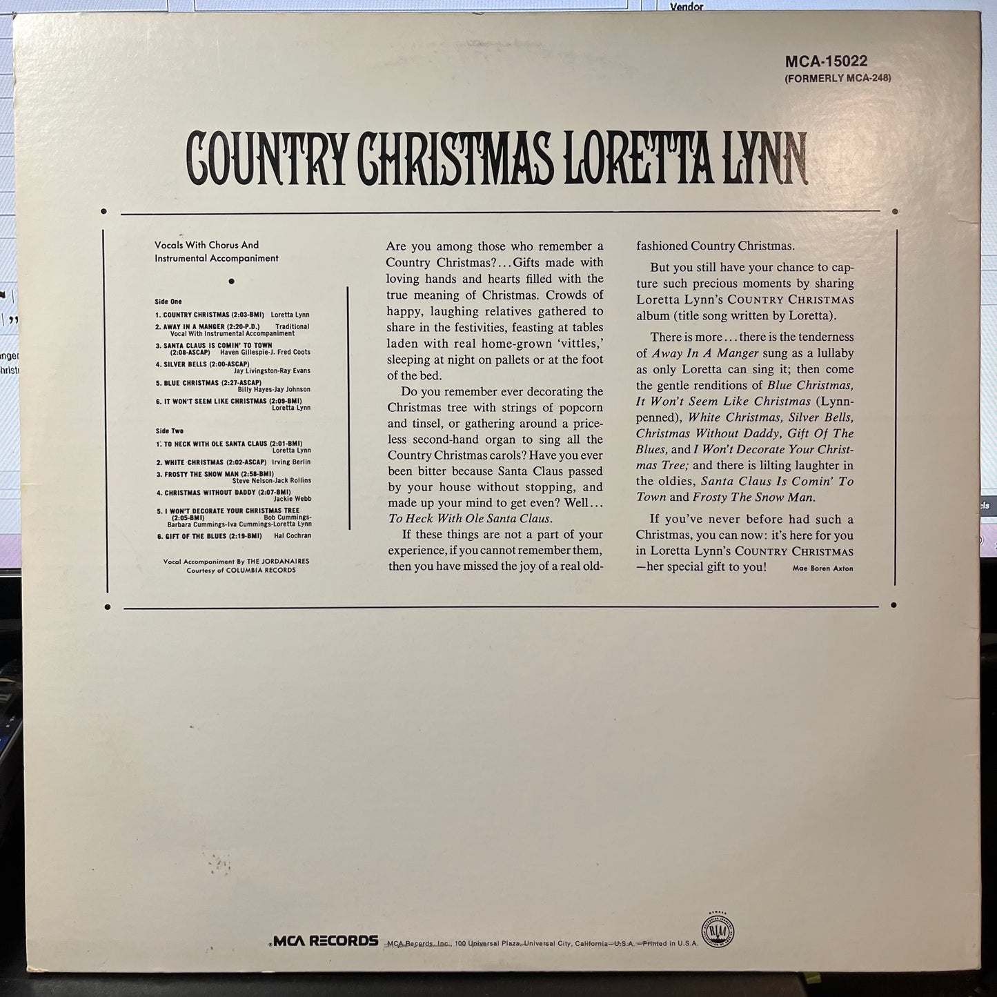 Country Christmas (VINYL) | Excellent+ (EX+) Near Mint (NM or M-) - HOLIDAY / USED *EXCELLENT+*