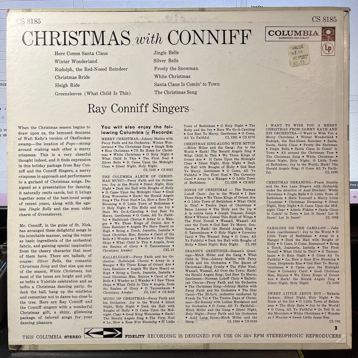 Christmas With Conniff (VINYL) | Excellent (EX) Excellent (EX) - HOLIDAY / USED *EXCELLENT*