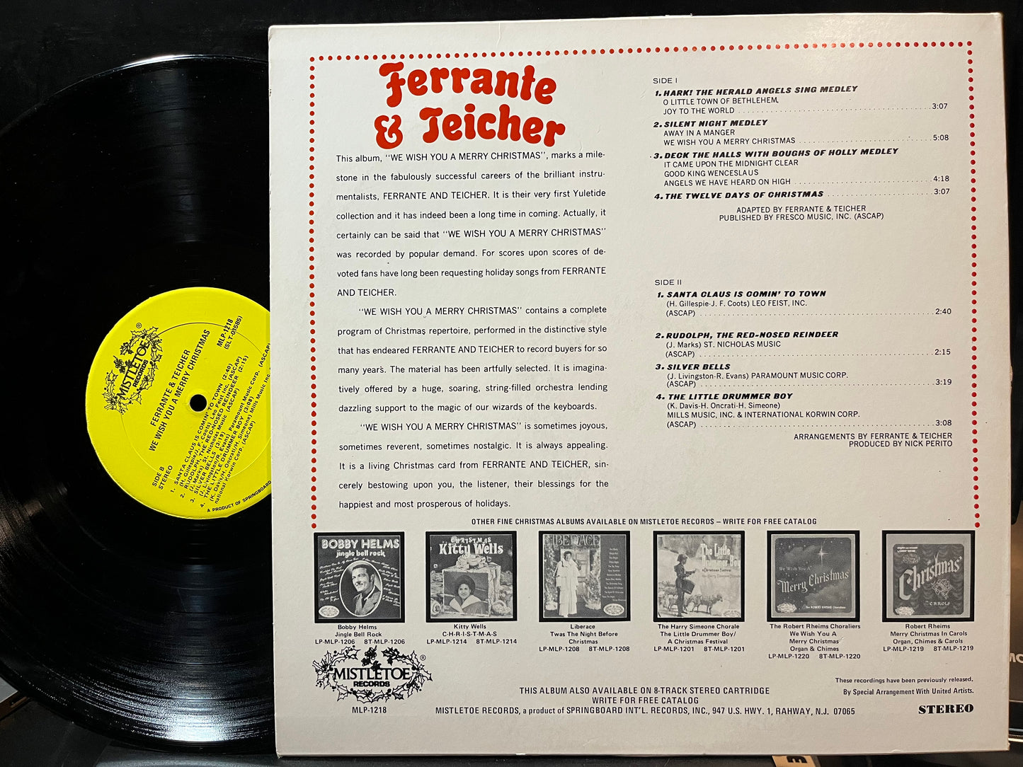 Ferrante & Teicher - We Wish You A Merry Christmas (VINYL LP MISTLETOE MLP-1218 1975) | USED Near Mint (NM or M-) Near Mint (NM) - HOLIDAY / USED *NEAR MINT*