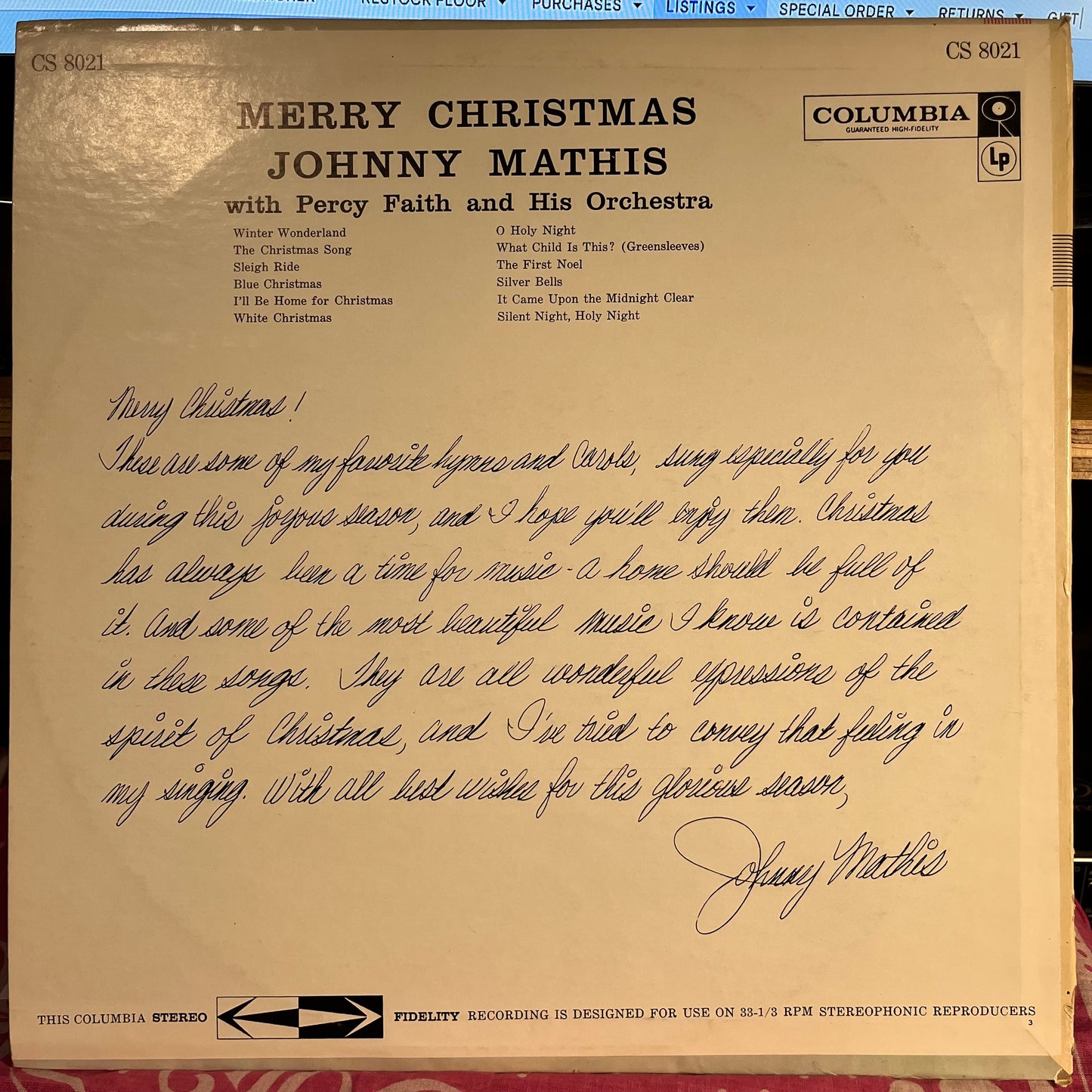 Johnny Mathis - Merry Christmas *PITMAN* | Near Mint (NM) Near Mint (NM) - HOLIDAY / USED *NEAR MINT*