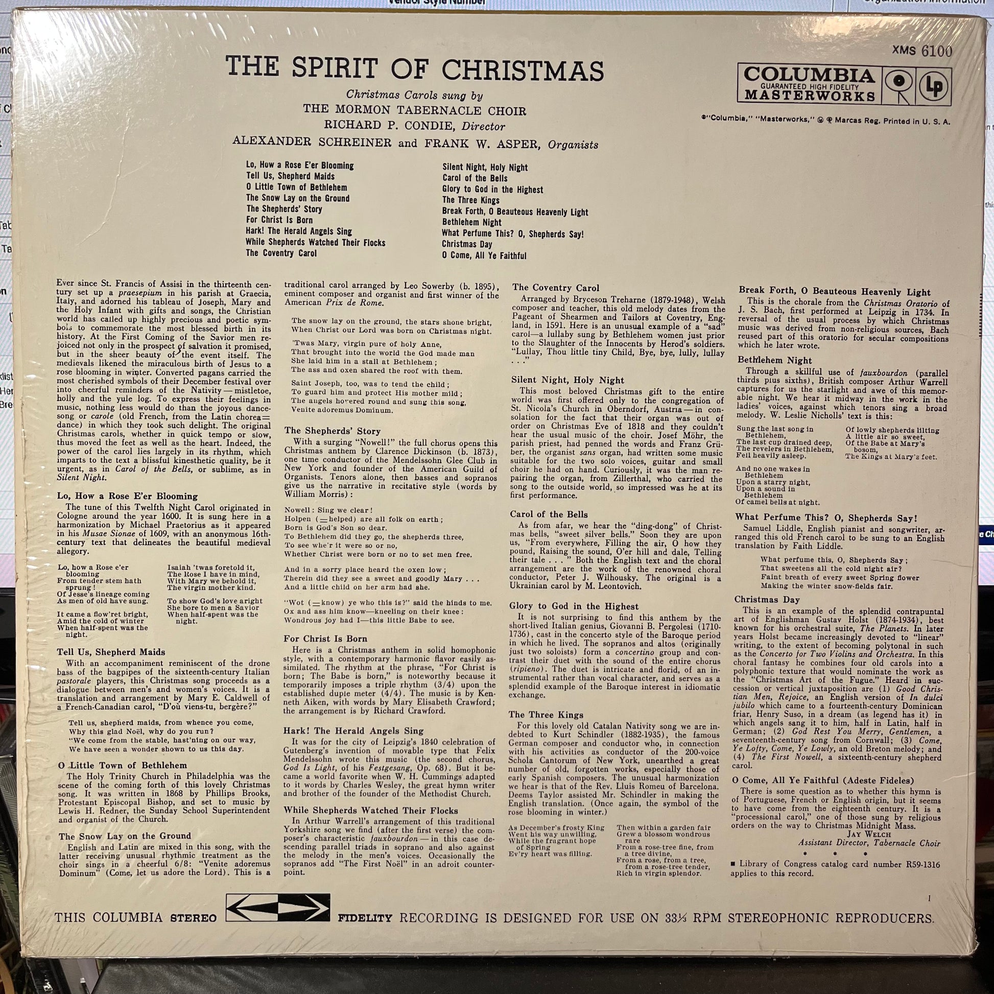 The Spirit Of Christmas: Christmas Carols Sung By The Mormon Tabernacle Choir (VINYL) | Near Mint (NM or M-) Near Mint (NM or M-) - HOLIDAY / USED *NEAR MINT*