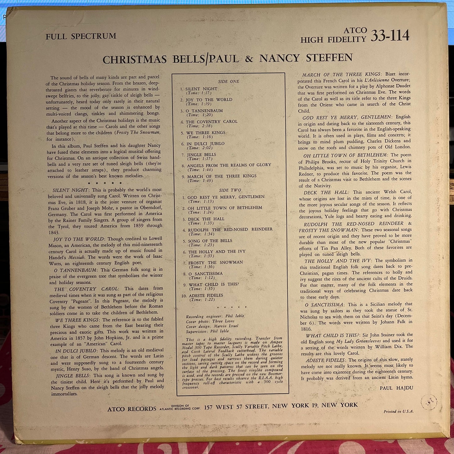Paul & Nancy Steffen - Christmas Bells | Near Mint (NM) Excellent (EX) - HOLIDAY / USED *NEAR MINT*